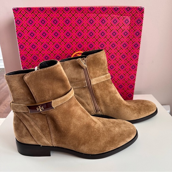 Tory Burch Perrine Suede Ankle Boots Camel Size 10 NIB - Picture 6 of 9
